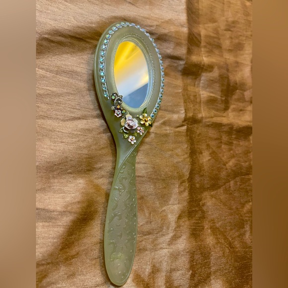 Vintage hand held mirror, lime green. main image 9